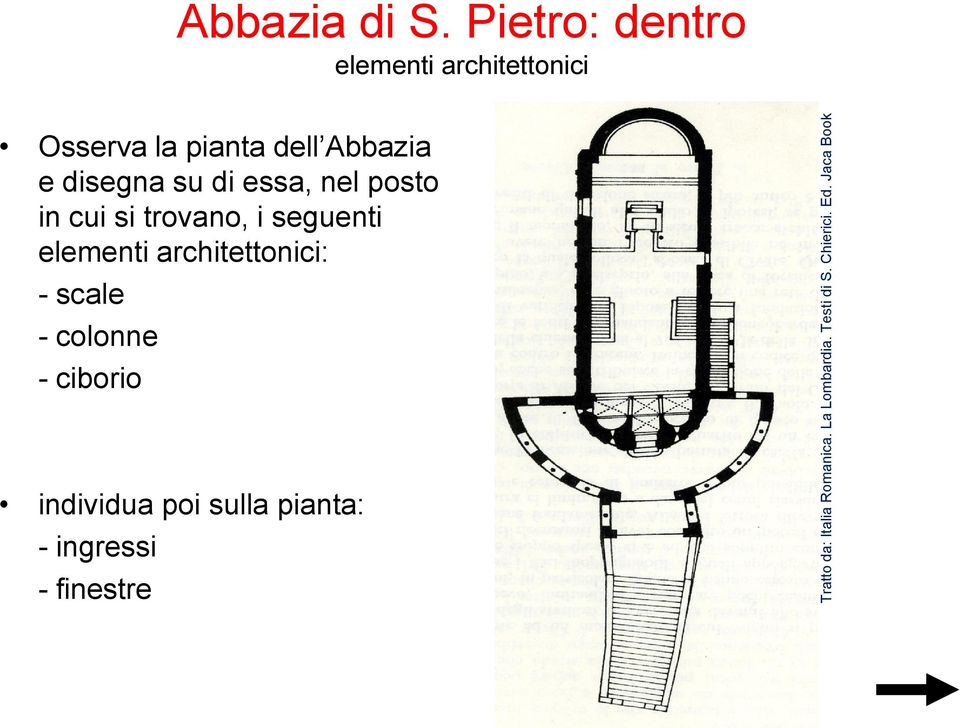 Pietro: dentro elementi architettonici Osserva la pianta dell Abbazia e disegna