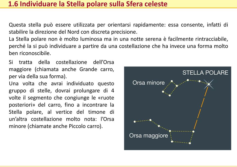 La Stella polare non è molto luminosa ma in una notte serena è facilmente rintracciabile, perché la si può individuare a partire da una costellazione che ha invece una forma molto ben riconoscibile.