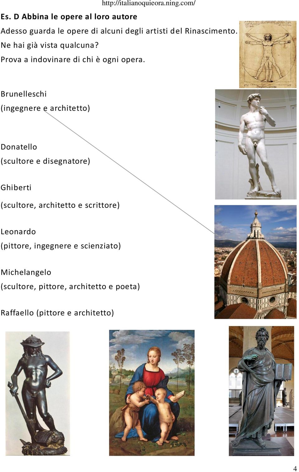 Brunelleschi (ingegnere e architetto) Donatello (scultore e disegnatore) Ghiberti (scultore, architetto